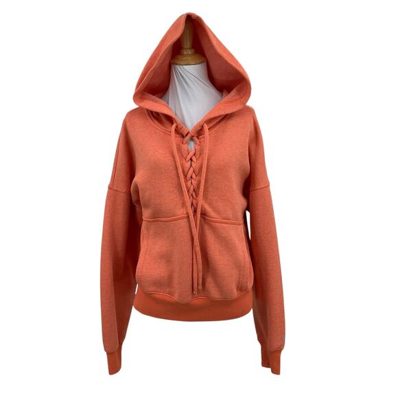 FP Movement by Free People Tops - FP Movement Hoodie Womens XS Orange Fleece Lined Believe It Lace Up Free People